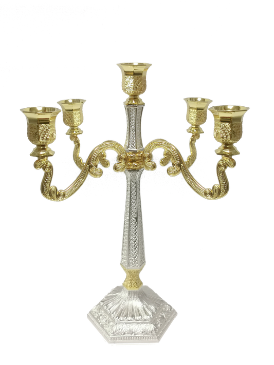 Silver & Gold Filigree Candelabra 5 Light 16"