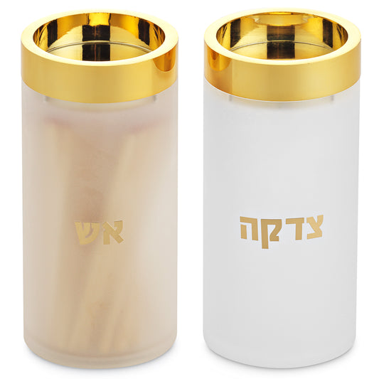 Alexandria  Acrylic Frosted & Gold Tzedakah & Match Container Set