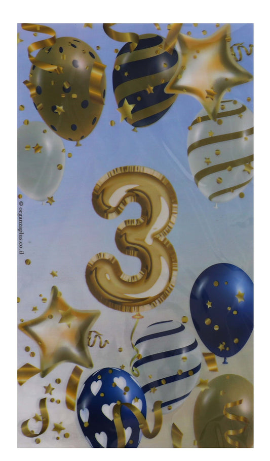 20 Upsherin Cellophane Bags with "3" balloons  - 6"x12"