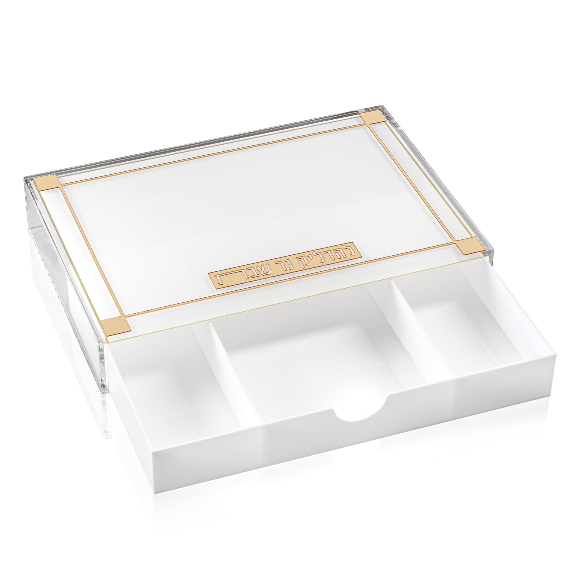 Waterdale collection - Clear acrylic tray with gold trim and white interior on a white background - hadlakas neiros tray with storage