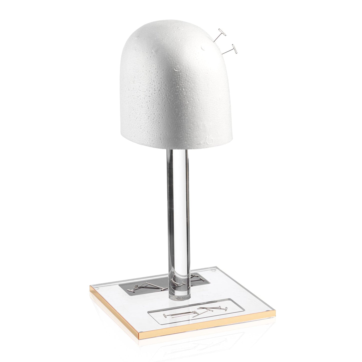 Waterdale collection - White wig head with a metallic base on a white background