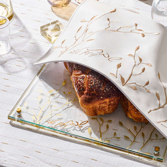 Embroidered Leaf Challah Board & Cover Set