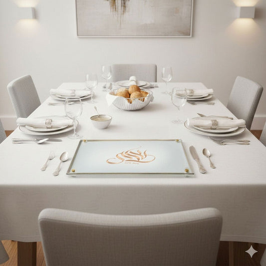 Embroidered Regal Challah Board on a modern table setting.