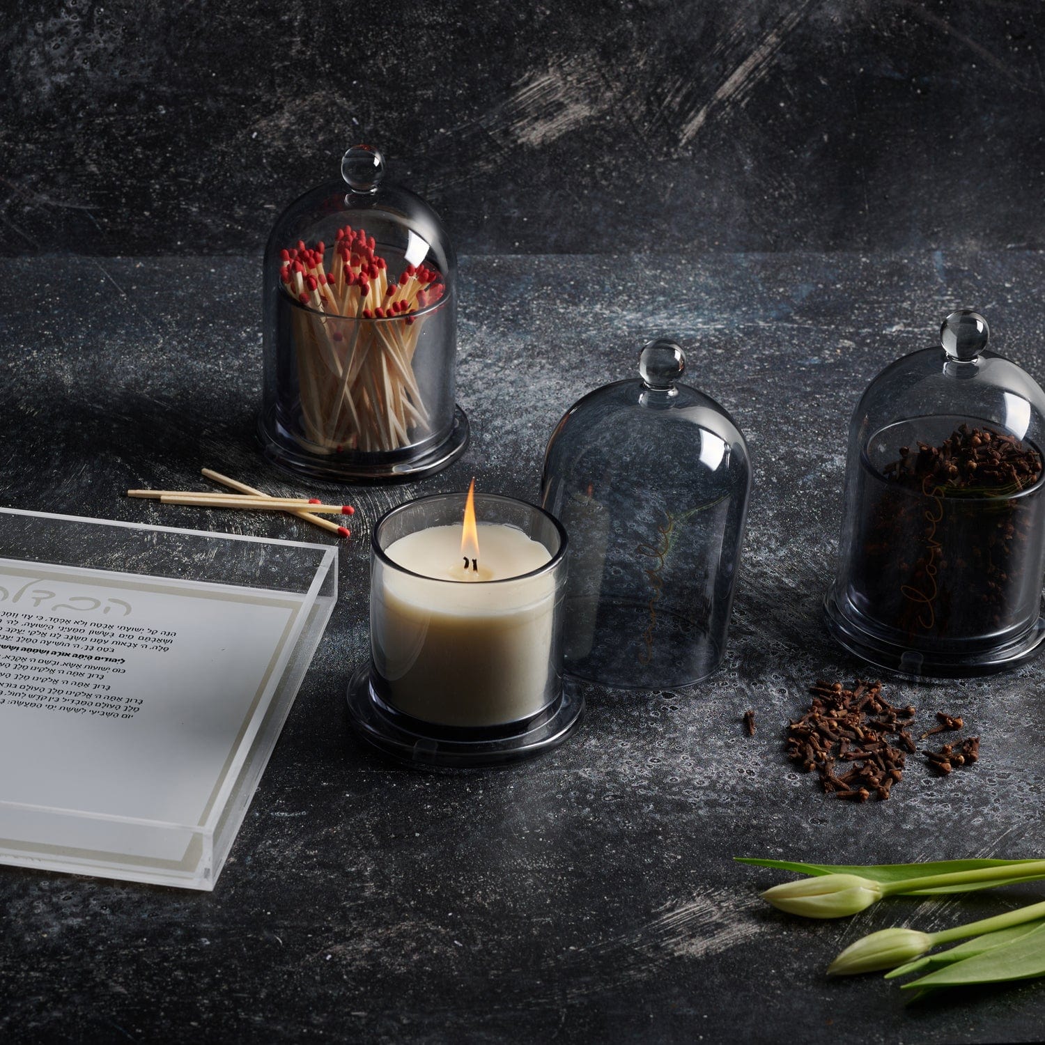 Glass Cloche Havdalah Set - Waterdale Collection