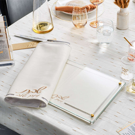 Hemstitch Gold Challah Board & Cover Set