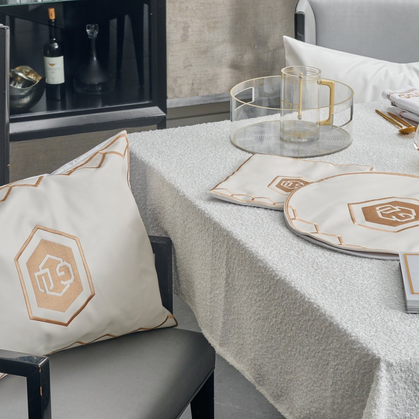 Hexagon Pesach Set on an elegant dining table.