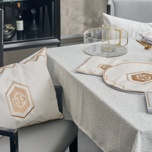 Hexagon Pesach Set on an elegant dining table.