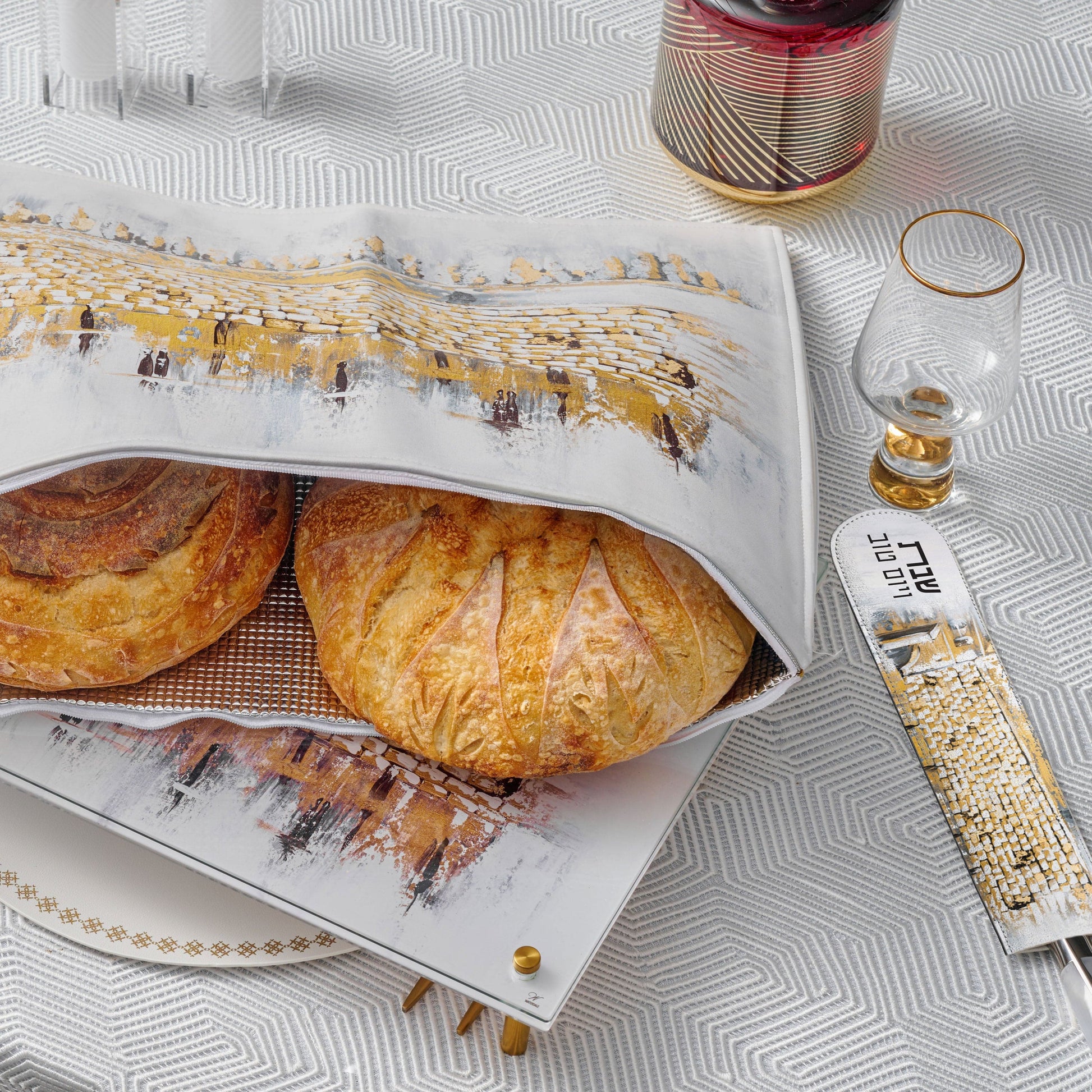 Kosel at Winter Painted Challah Set - Waterdale Collection