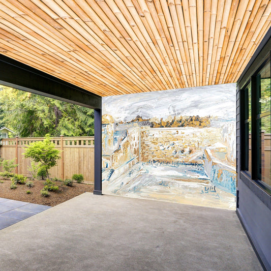 Kosel Plaza of Gray & Gold Vinyl Sukkah Decoration - Waterdale Collection