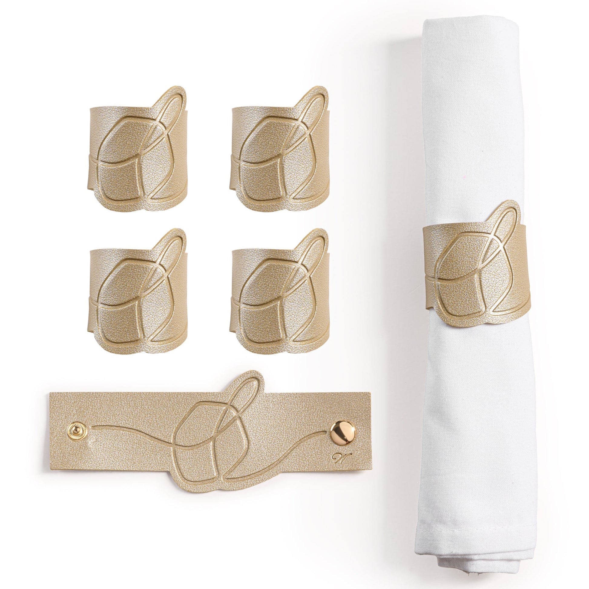 waterdale Collection - Leather napkin wraps - dreidels - gold