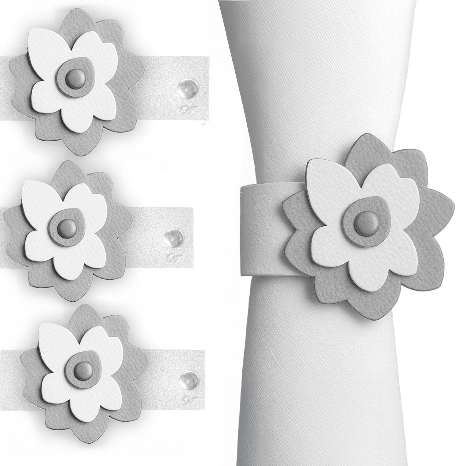 Silver Leather Flower Napkin Wraps