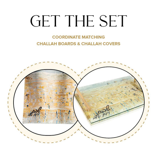 Painted Kosel of Gray & Gold Challah Board & Cover Set