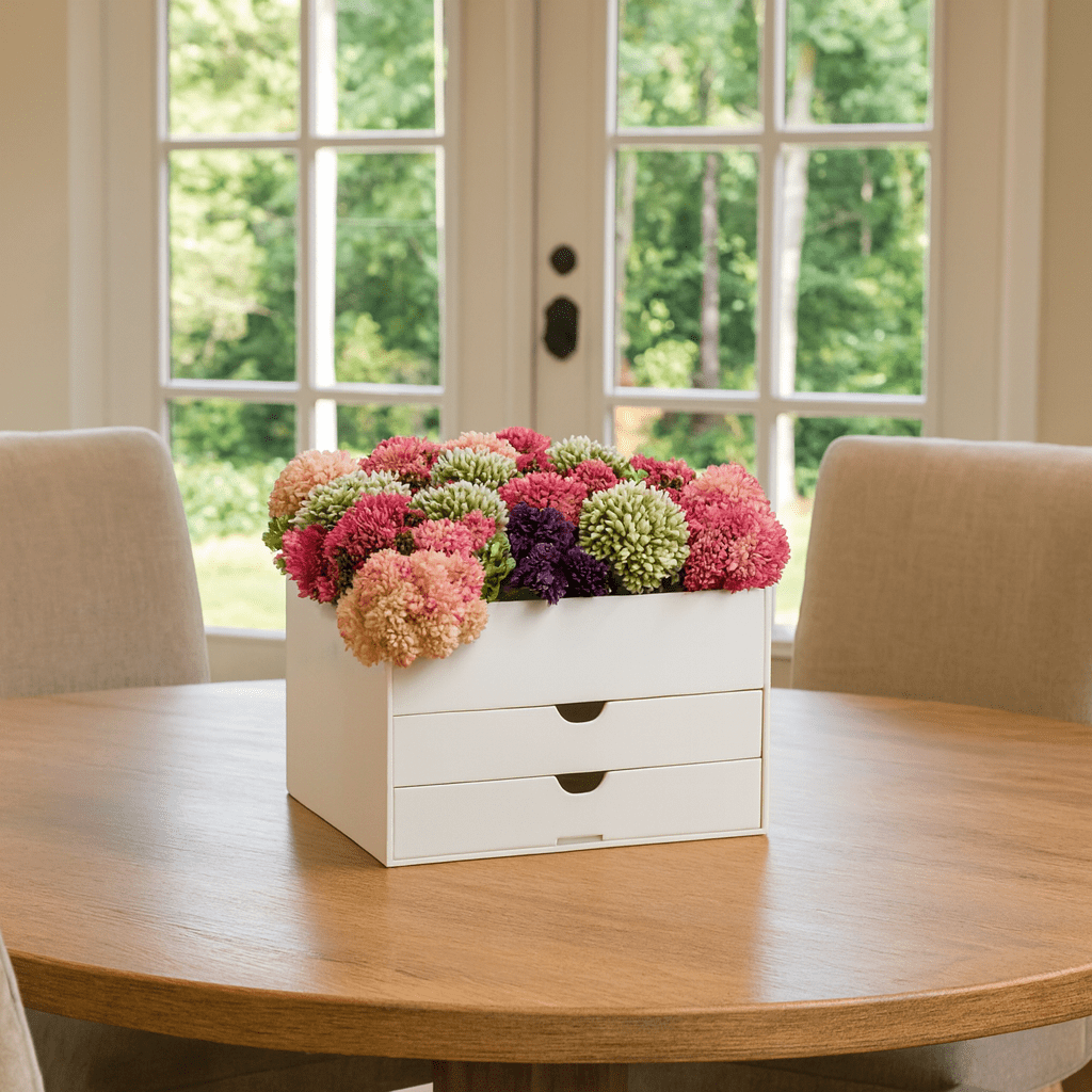 Silverware Caddy Floral Vase on a round table