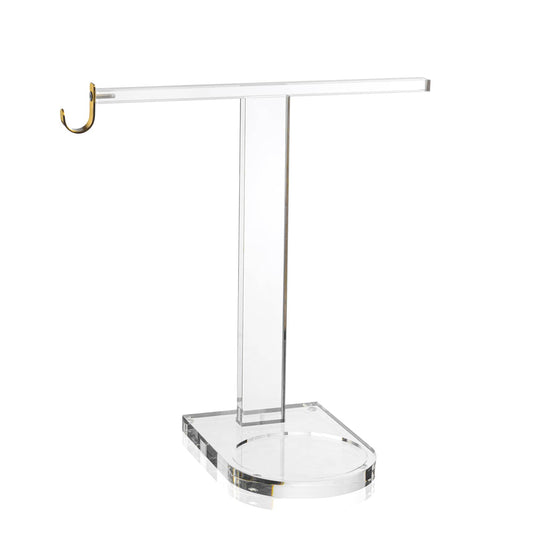 Waterdale collection - Clear acrylic towel, ring cup  stand with gold hook on a white background