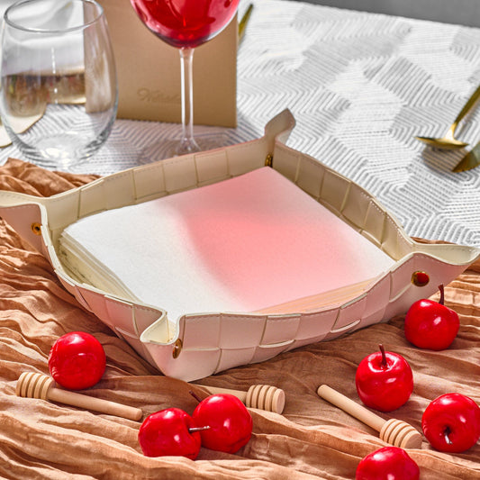 Silver Woven Leather Napkin Holder