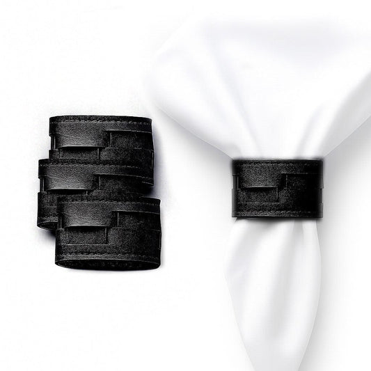 Black Woven Leather Napkin Wraps