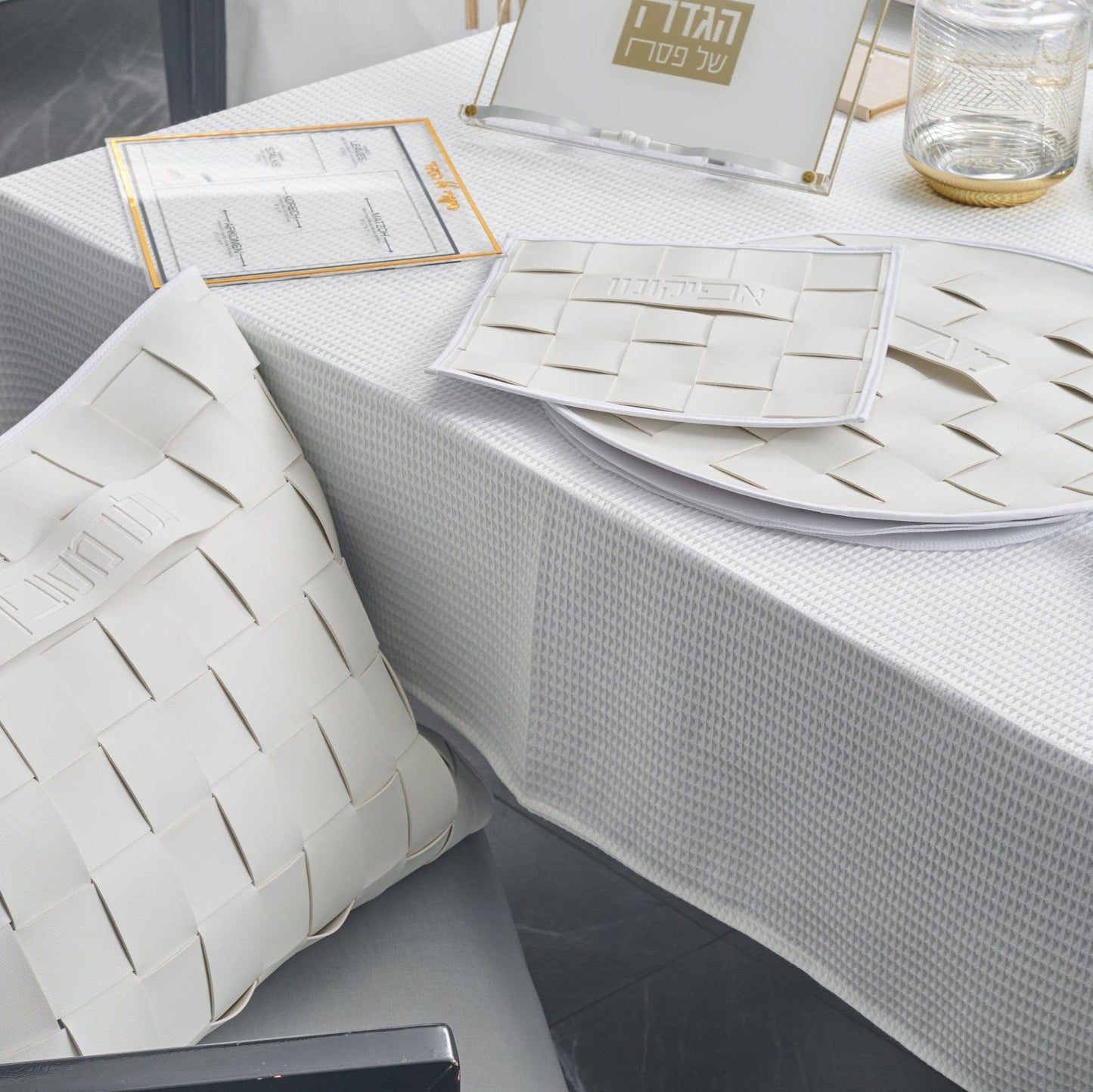 Woven Leather Pesach 2025 Tablescape