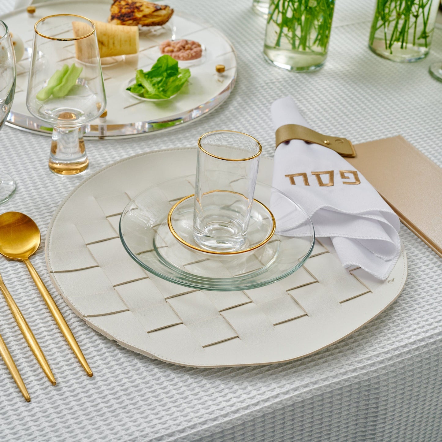 Woven Leather Pesach 2025 Tablescape