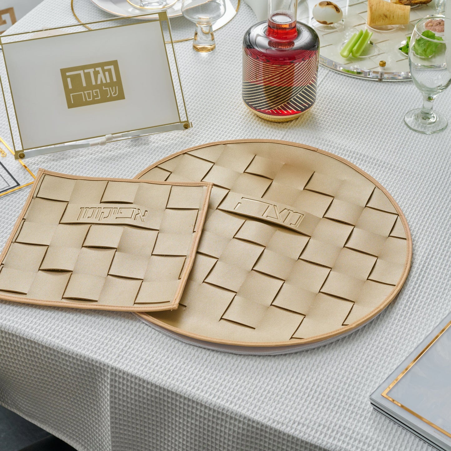Woven Leather Pesach 2025 Tablescape