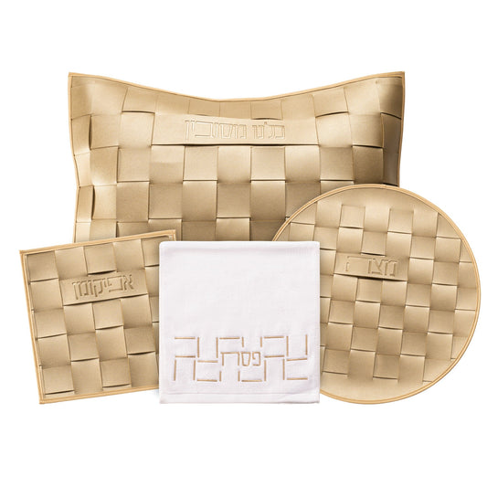 Woven Leather Pesach Set - Gold