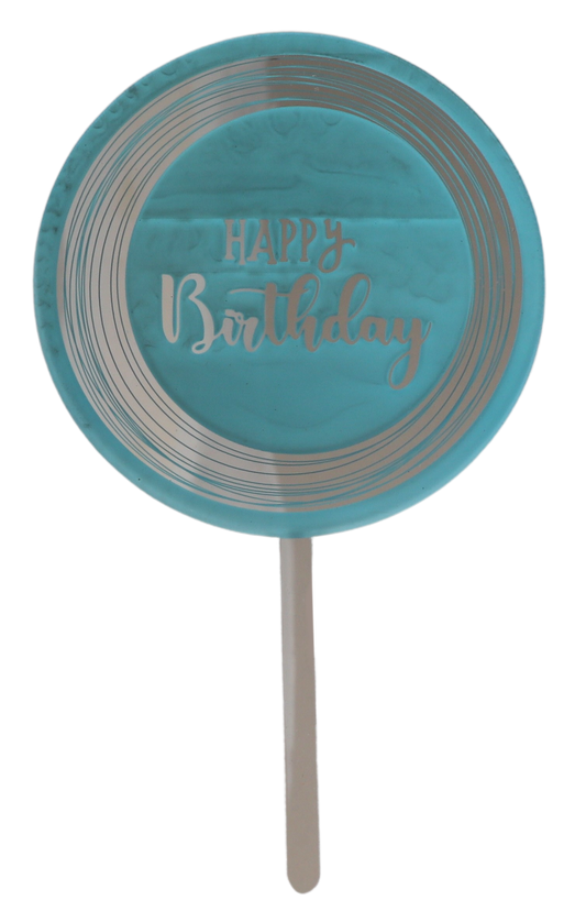 Blue & Silver Happy Birthday Cake Topper