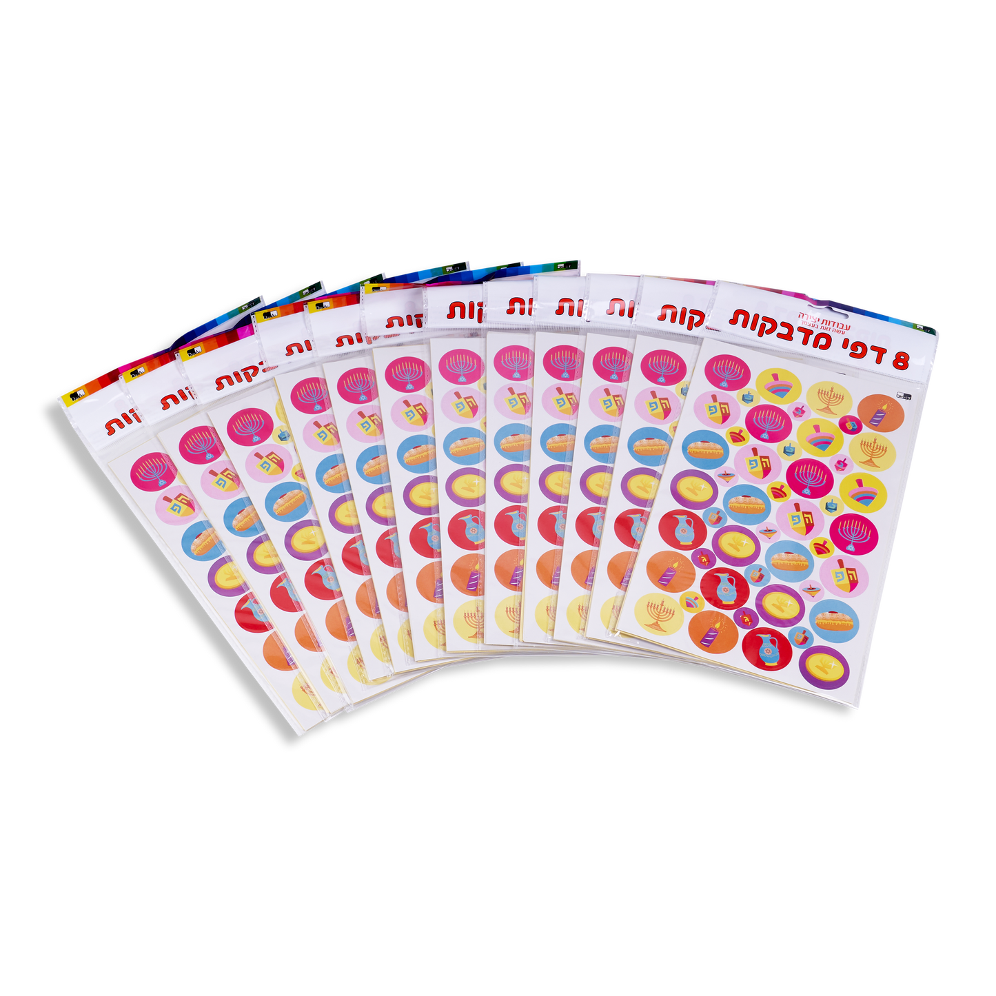 8 sheets of Round Chanukkah Stickers 6x9.5"
