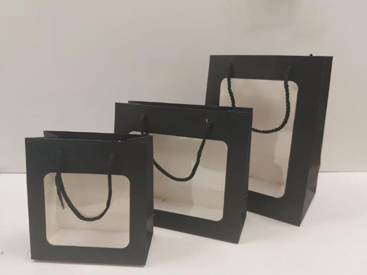 Black paper bag with window - Medium