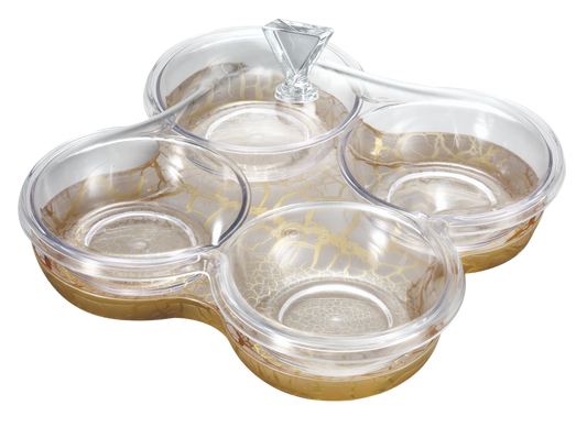 Acrylic sectional dish with a cover marble white